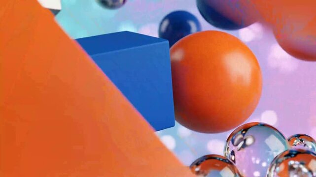 Abstract 3 d geometric shapes floating with colorful light effects