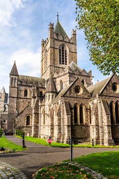 Exterior view of Christchurch Cathedral, in Dublin, Ireland, medieval church built in 11th century, one of the main tourist attraction of the Irish capital.