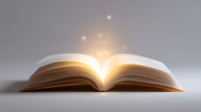 Literary Luminescence: An open book radiating an enchanting glow, casting a spell of knowledge and imagination, promising a journey into endless realms of discovery.