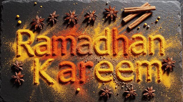 Ramadhan Kareem Spices and Star Anise on Dark Background.