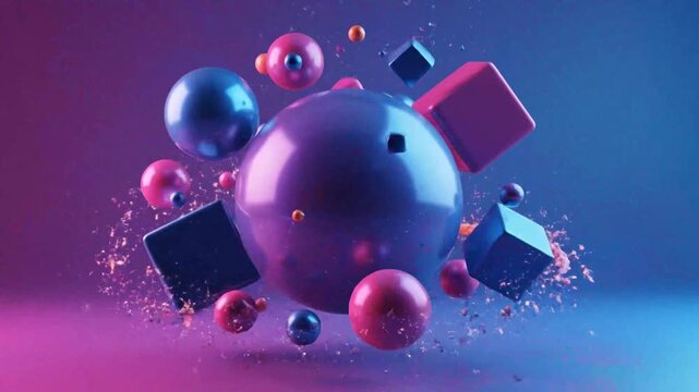 Abstract 3 d geometric shapes with dynamic composition and vibrant colors