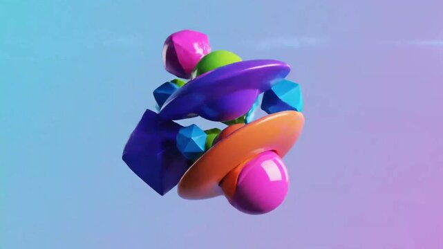 Abstract 3 d shapes animation colorful geometric forms against gradient background