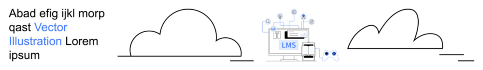 Fototapeta premium Cloud storage, education technology, online platforms, data sharing, e-learning systems, digital workspace. ion of a learning management system surrounded by network icons. Cloud storage