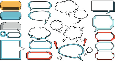 Modern comic speech bubble and dialogue box set with 3D effect and colorful frames for pop art web design. © Ahmed Sahid