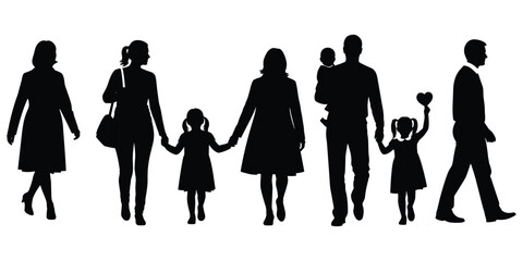 Silhouettes of a Family and a Businessman Walking vector illustration