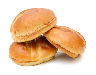 Stack hamburger buns on white background 