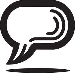 A dynamic speech bubble icon with a tail pointing downwards contains subtle curved lines inside, representing sound waves or vibrations, suggesting communication, audio, or a whispered message