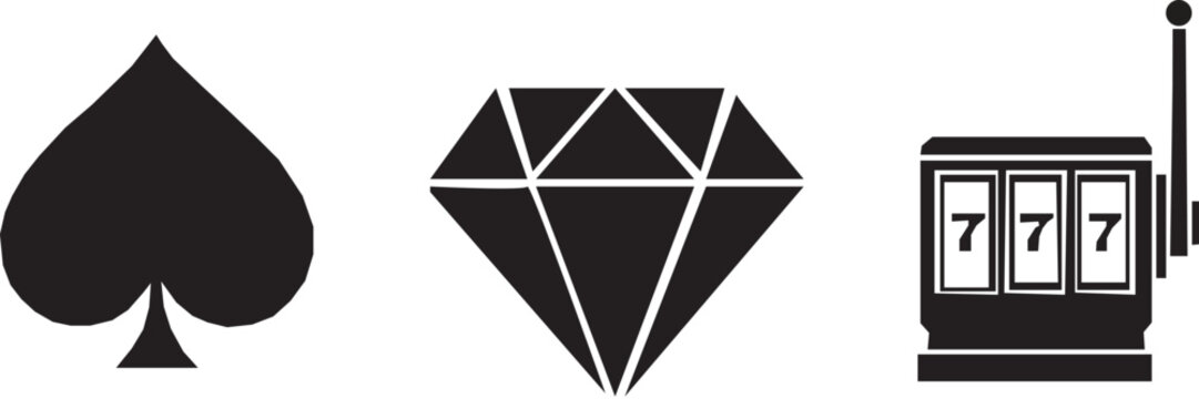 Minimalist Casino Icon Set with Spade Diamond and Slot Machine. On white background.