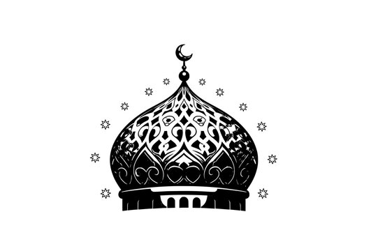 Islamic glowing mosque dome vector with arabesque pattern for Ramadan greeting and banner