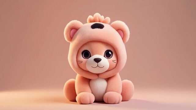 Cute Cartoon Tiger Cub Character Sitting Smiling on Brown Background 3D