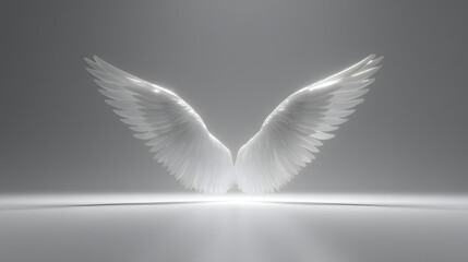 Fototapeta premium Wings of Serenity: Delicate, white wings spread in a luminous display, casting a gentle shadow. Capturing the feeling of peace, freedom and spirituality.