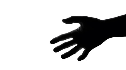 Reaching Hand Silhouette: A stark black silhouette of a hand, outstretched in an inviting gesture, creates a visual of anticipation or assistance, with minimalist elegance.