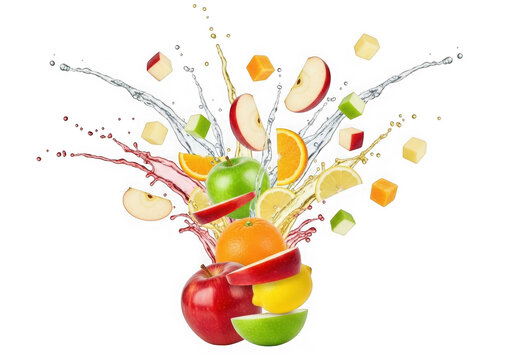 Colorful fruit explosion isolated on transparent background isolated on transparent background