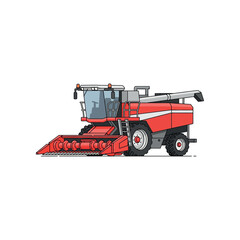 Obraz premium An illustration of a red combine harvester in action on a farm field outdoors.