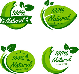 100% Natural Green Leaf Logo Set For Eco Branding, Packaging, and Sustainable Product Design