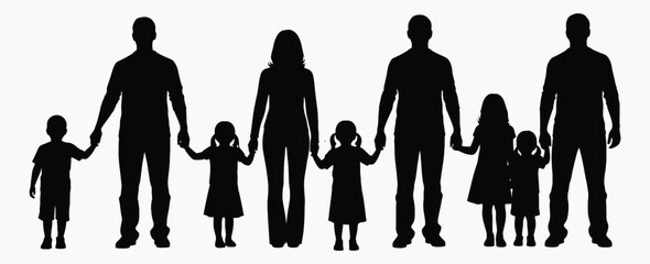 Family Silhouette: A heartwarming illustration of a family, holding hands, symbolizing unity, love, and the unbreakable bond of kinship. 