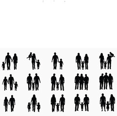 Family Silhouette Collection: A collection of various silhouette illustrations of family units, capturing the essence of togetherness, love, and the bond between parents and children.