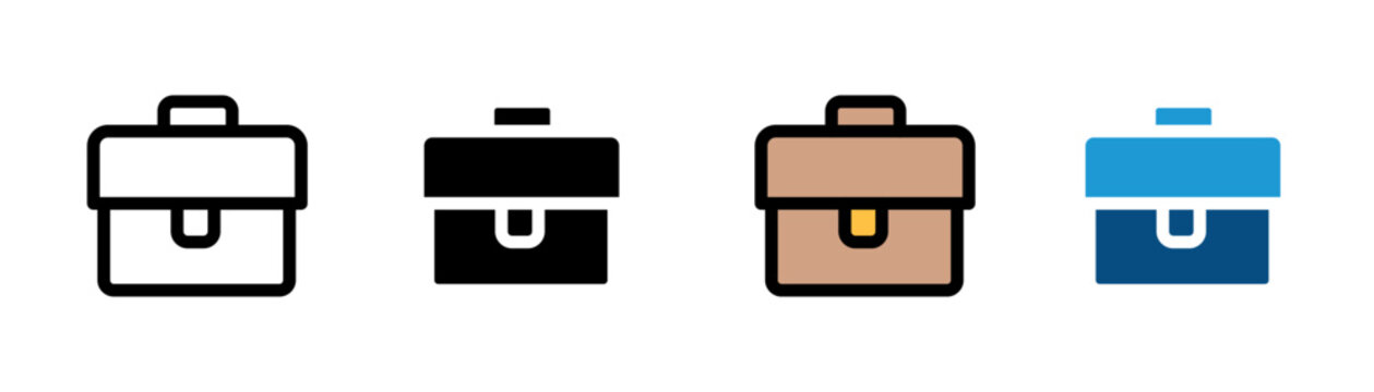 Diverse briefcase icon collection showcasing various design styles for professional use
