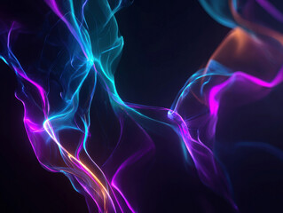 Fototapeta premium Abstract wallpaper with neon electric veins, glowing in dark environment dynamic, vibrant colors blue, purple, green, orange, pink swirling patterns reminiscent of smoke or energy - AI-Generated