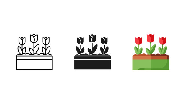 Three tulip growth stages in minimalist pots illustration vector set