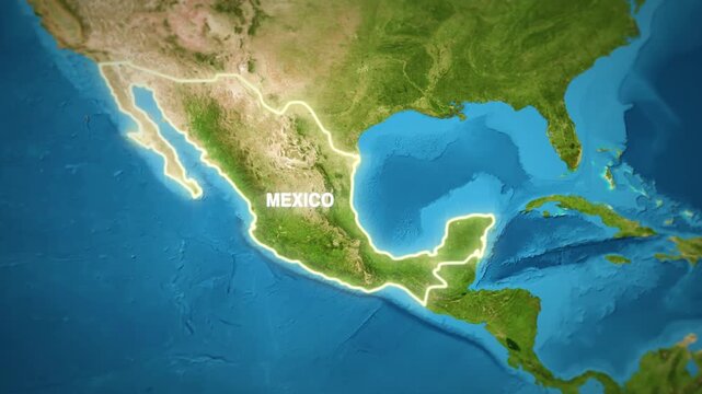 Detailed world map focusing on Mexico highlighted clearly