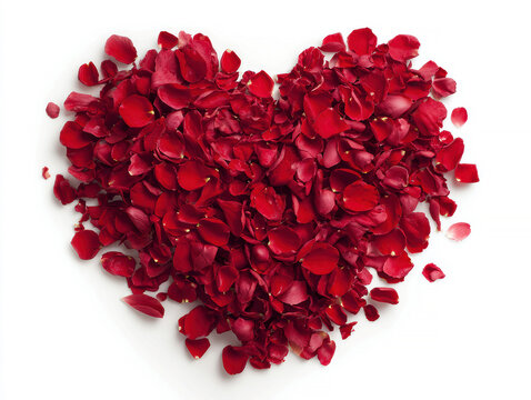 Heart-shaped arrangement of vibrant red rose petals on a light gray background, forming a symmetrical and organic shape Even lighting enhances the softness of color No additional obje - AI-Generated
