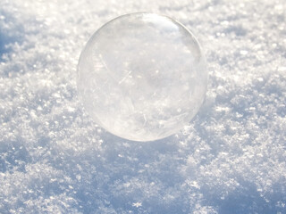A frozen bubble in snow 
