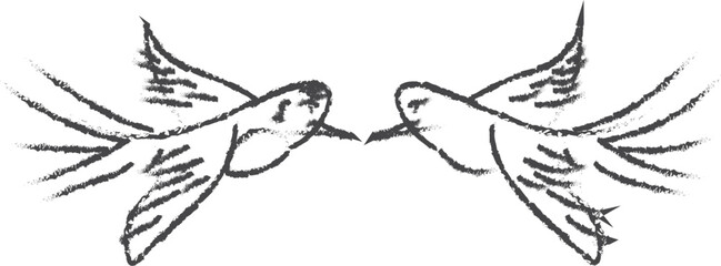 Obraz premium Two birds facing each other in flight