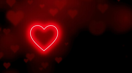 Vivid red neon heart outline romantic bokeh background display