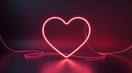 Vivid Glowing Heart Neon Tube Light Reflection Dark Space