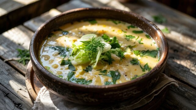 A dish from Greek cuisine.
Magiritsa (Greek: &Mu;&alpha;&gamma;&epsilon;&iota;&rho;ί&Tau;&sigma;&alpha;). This is a unique soup that is prepared only once a year, on Holy Saturday, and served immediately after the midnight Easter service.