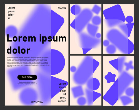 This set of vertical flyers combines geometric shapes and a "glass morpheme" effect. It showcases a contemporary design for advertising.
