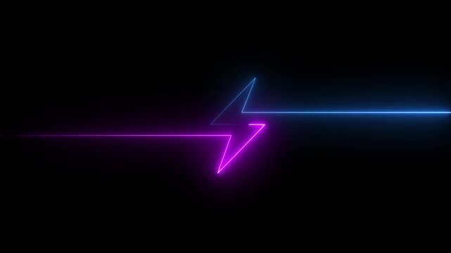 Neon line Battery charging power symbol icon. Neon lightning bolt sign. Lighting bolt icon. Neon battery icon concept.