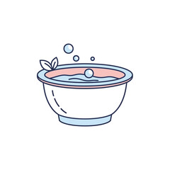 Foot Spa Bowl Icon with Water and Leaves &ndash; Relaxation and Self Care Symbol