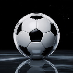Fototapeta premium Classic soccer ball with reflection on dark glossy surface