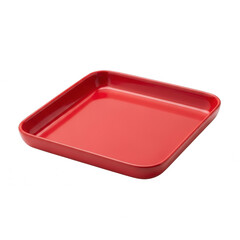 Red square plastic tray on white background isolated on transparent background