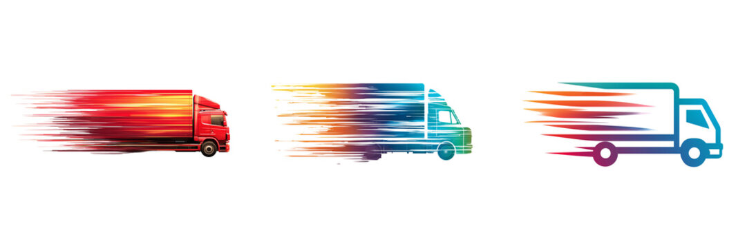 Set of Professional logistics van with unbranded logo space sharp focus on transparent png background. Ai generated