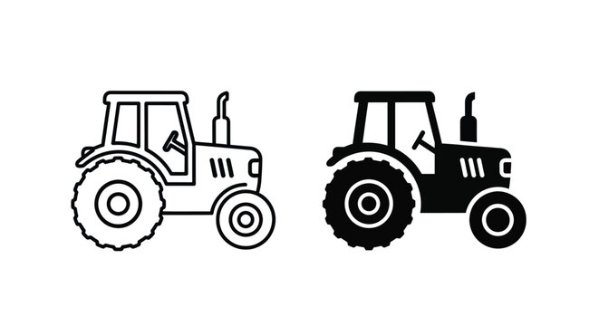 Two tractor depictions one outlined and one as a solid silhouette
