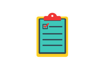 Checklist is on a clipboard showing checked item with blank lines for notes or tasks in a simple design