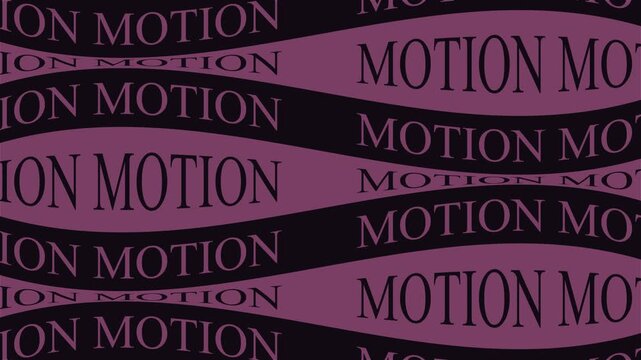 Digital graphic illustration depicting the word 'MOTION' in a repetitive pattern across sinuous purple waves, emphasizing dynamic movement and modern visual aesthetics