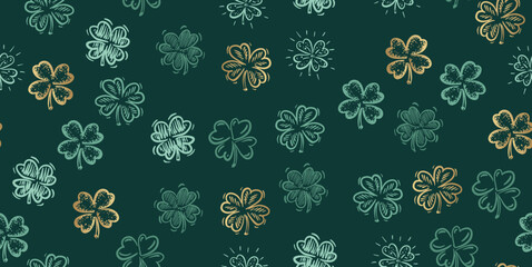 Clover pattern, Saint Patricks Day, hand drawn illustrations.