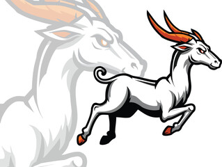 Obraz premium Dynamic White Antelope Mascot Leaping Forward with Fiery Orange Horns
