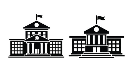 Fototapeta premium Two government buildings with flags a distinct black silhouette