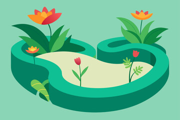 Surreal Curved Garden of Floating Tropical Flowers