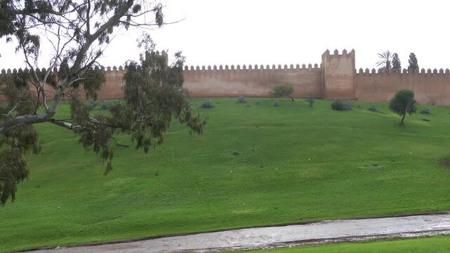 Rabat, Morocco The exterior crenelated wall of the Chellah Castle.