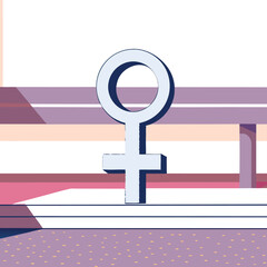 Female gender symbol vector illustration on abstract pink and purple background, women's rights, feminism concept
