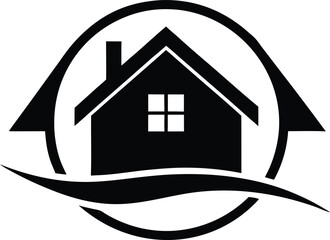 Minimal vector silhouette of modern home emblem clean residential architecture branding Vector illustration