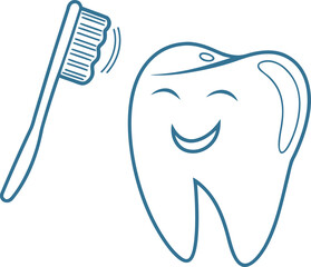 Smiling cartoon tooth with toothbrush for healthy dental care
