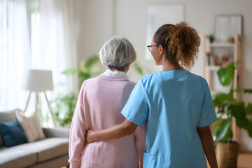 Obraz premium Caring support for elderly woman in home setting during daytime