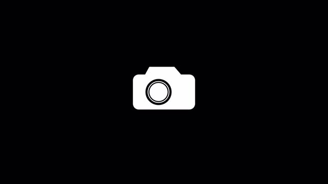 Camera icon animation for photo capture and recording use. Simple camera symbol motion for media and content creation. Clean visual camera indicator for video projects. in transparent background in 4k